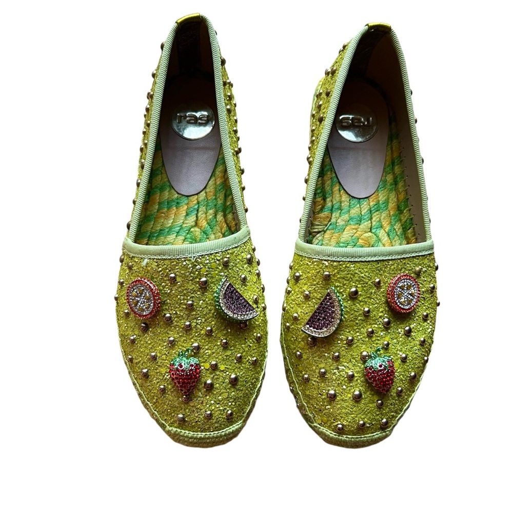 Lime Green Fruit Embellished RAS Espadrilles
